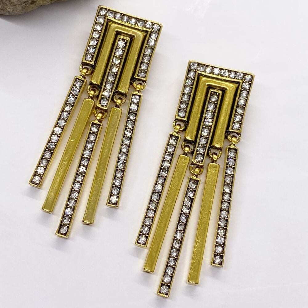 NEW Rhinestone Gold Bar Fringe Earrings
